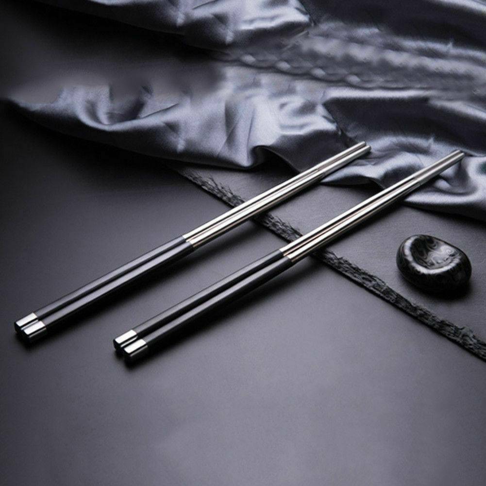1 Pair High Grade Stainless Steel Reusable Chopsticks Metal Chinese Chop Stick.