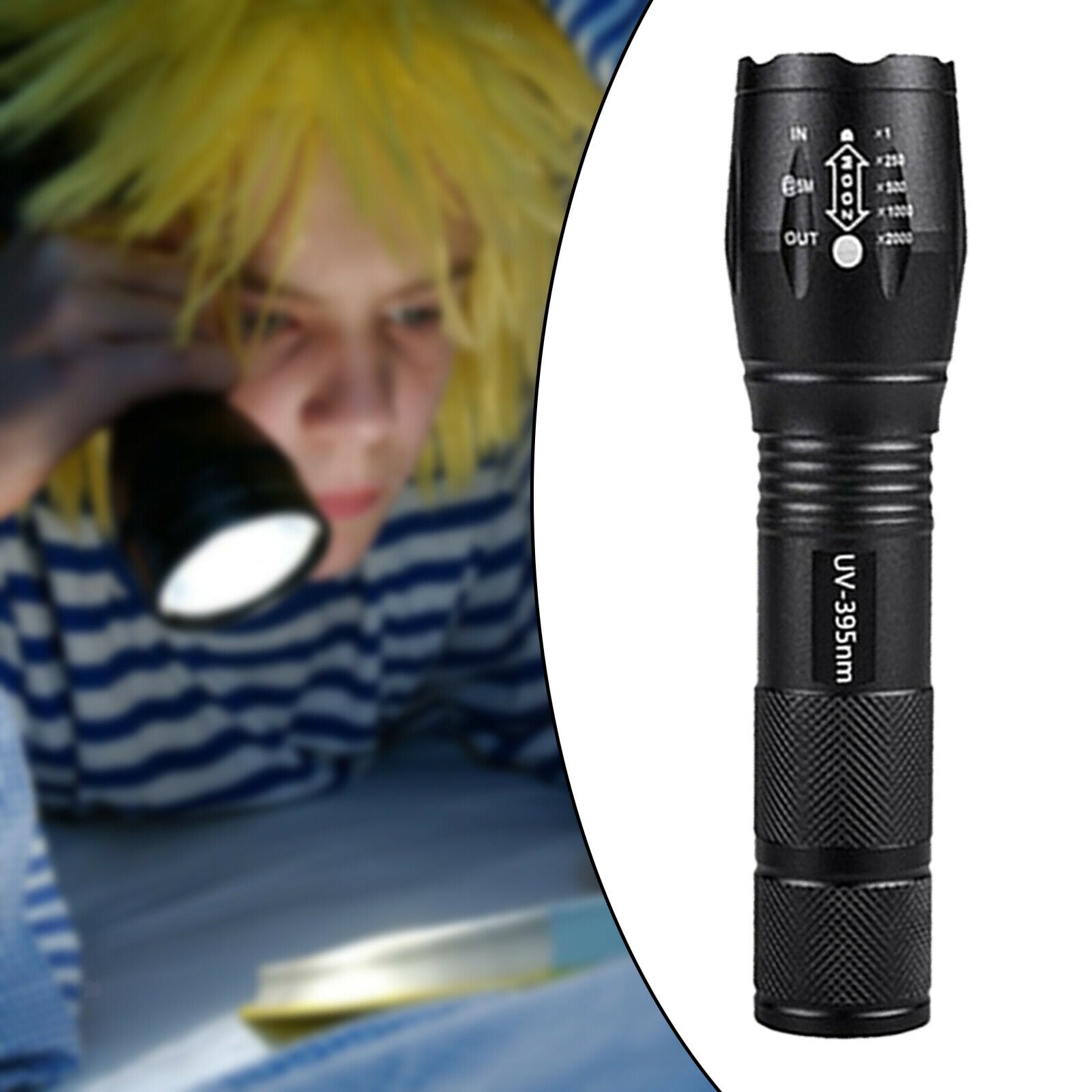 Aluminum Alloy UV Flashlight Purple Violet Light Flashlight Torch Zoomable