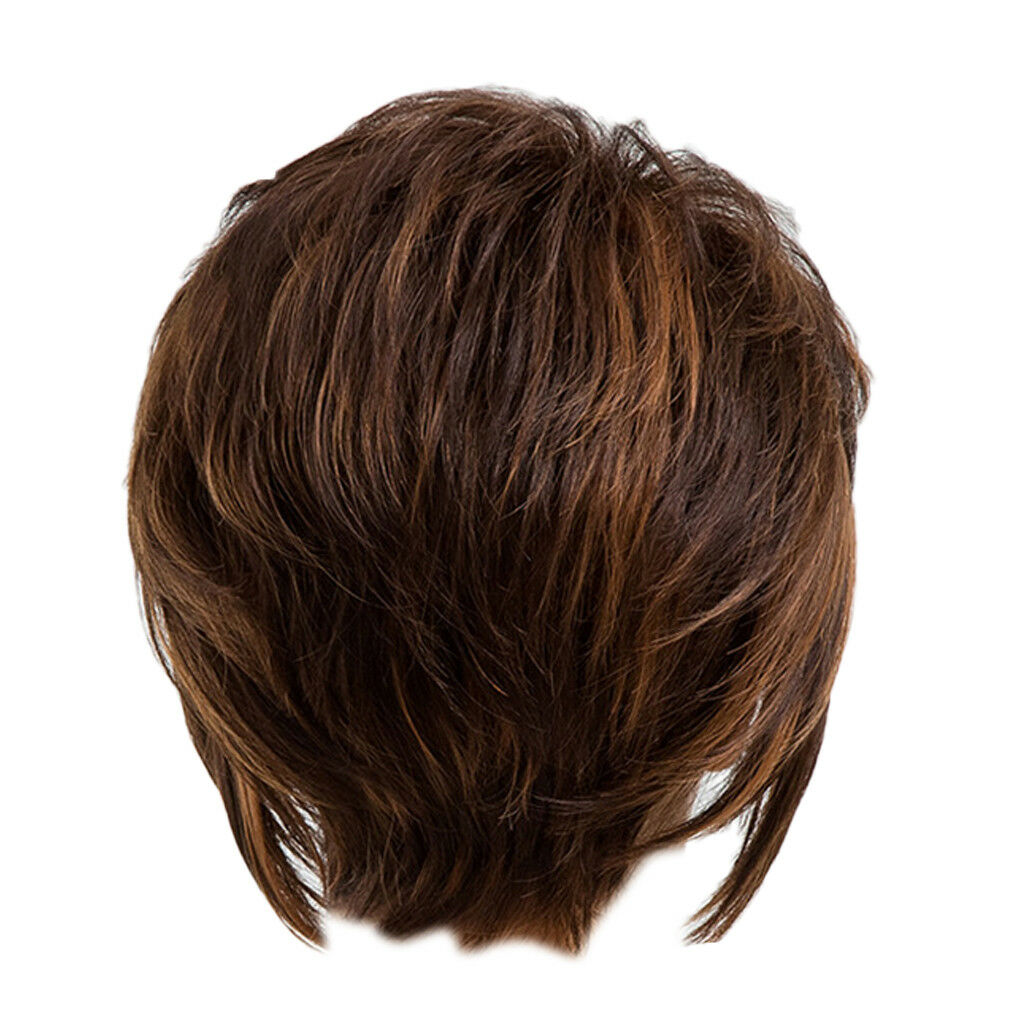 Short Human Hair Wig Deep Brown Color Layered Curly Wig Daily Party Heat OK