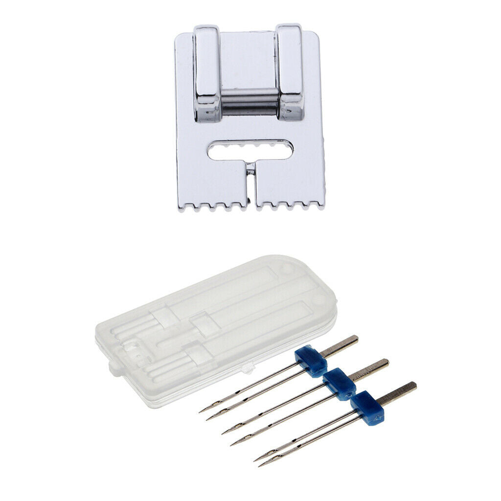 9 Groove Pintuck Foot + 3 Sizes Double Twin Needles for Brother Singer