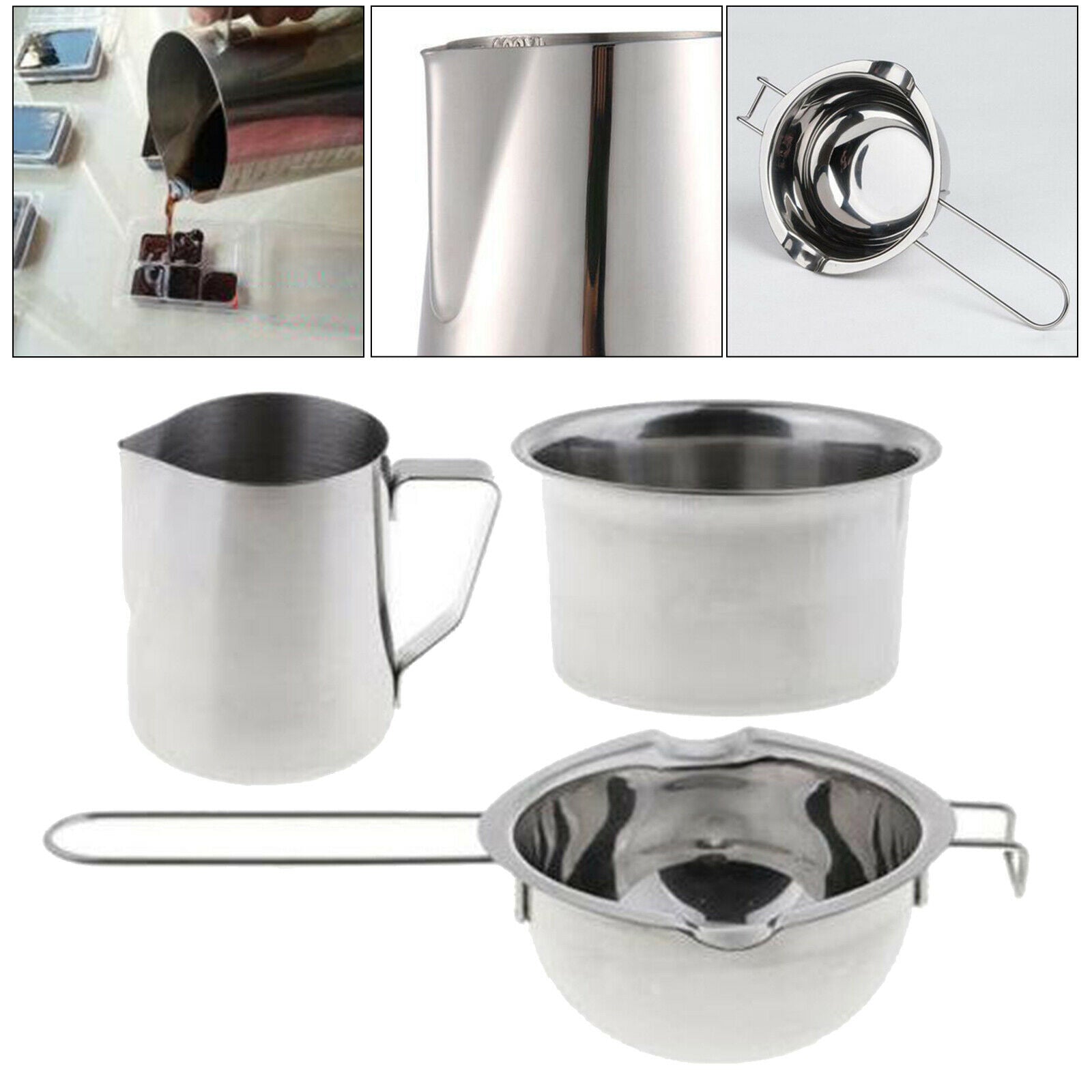 3pc Metal Candle Wax Melting Pot Double Boiler 600ml Pitcher for DIY Soap Making
