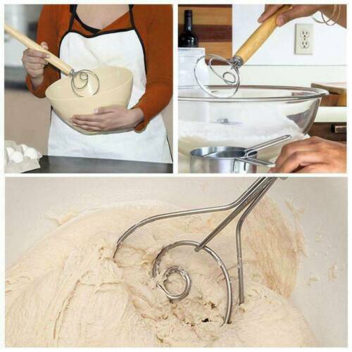22cm Stainless Steel Danish Dough Whisk with Wood Handle Kitchen Baking Tools *1