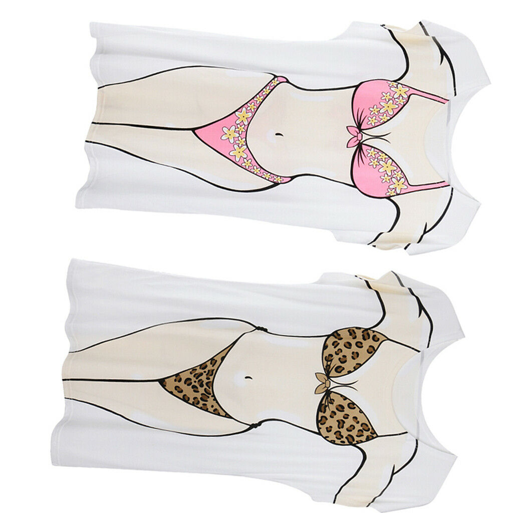 2 Pieces Funny Bikini Printed Tshirt Coverup for Woman, Beach Dress Swimsuit