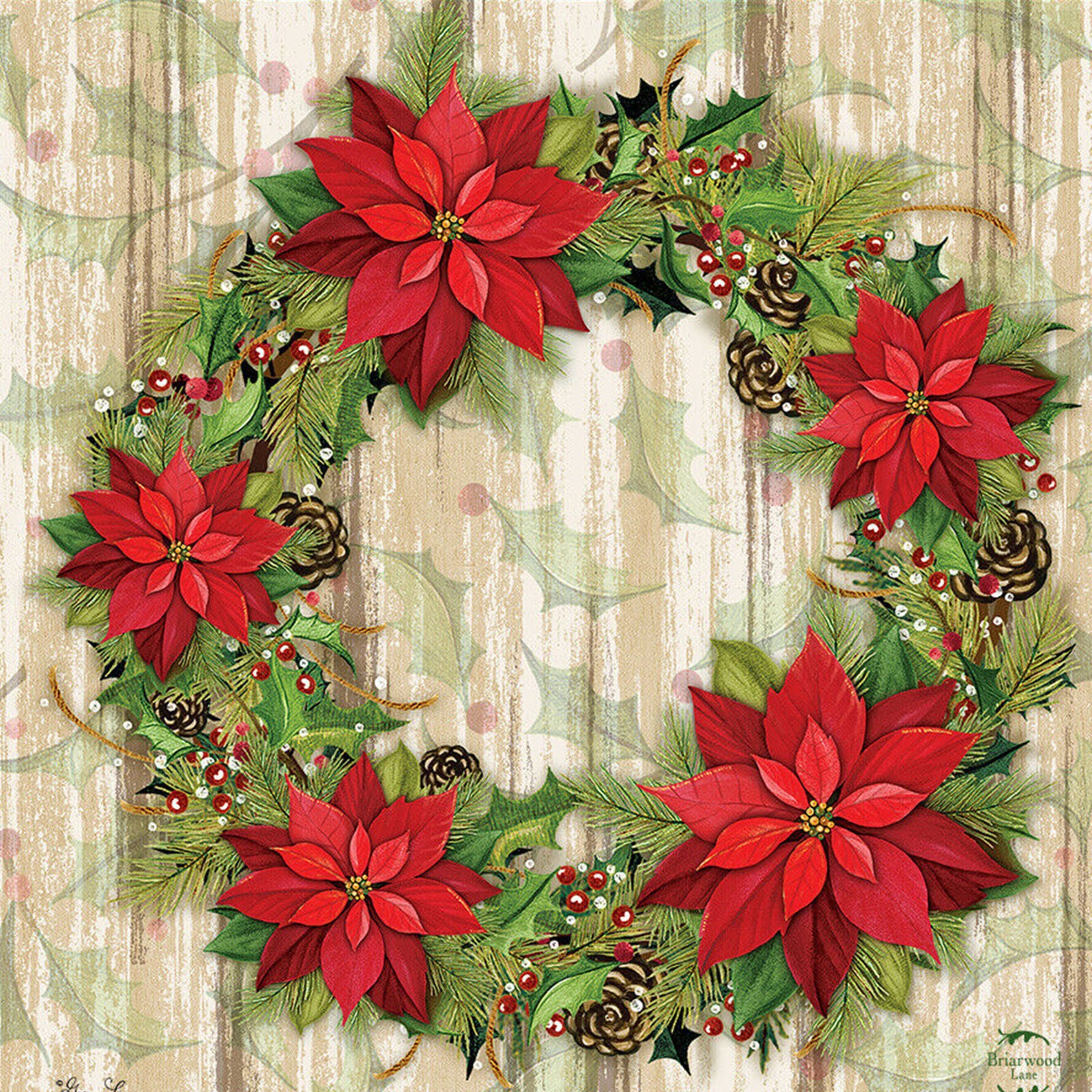 Poinsettia Wreath Christmas House Flag Plaid Floral 28" x 40" Briarwood Lane NEW