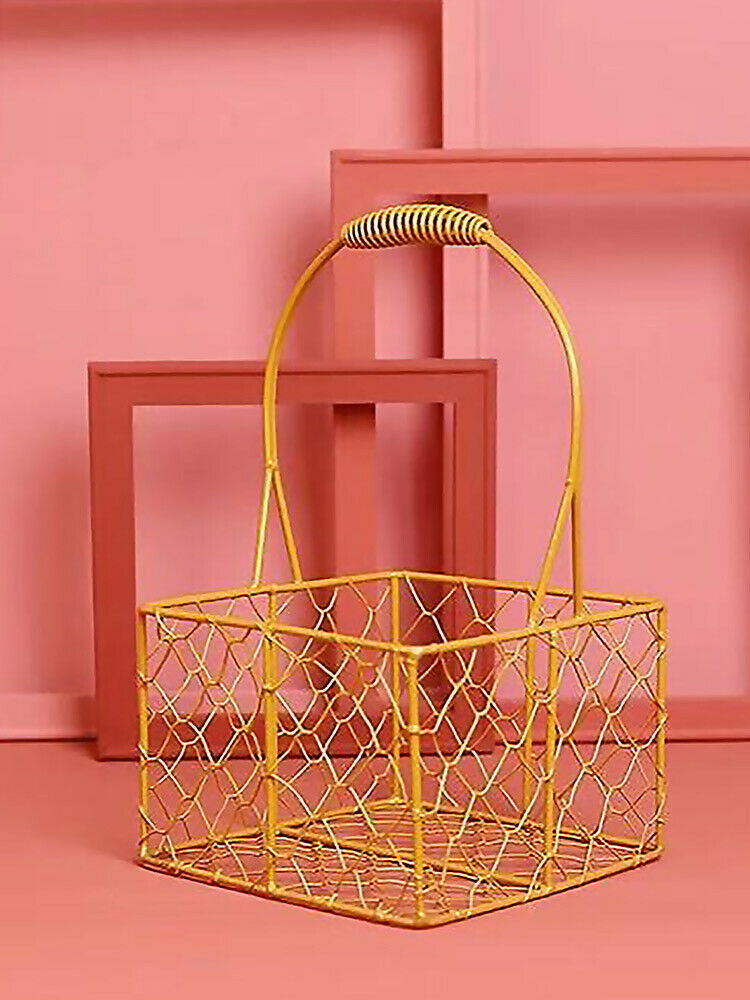 Hand-held Basket Plant Flower Pot Metal Desk Decoration Golden Bouquet Packaging