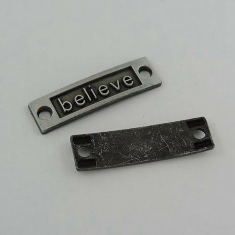 12PCS Gun Black Alloy Connector Believe Engraved Word Charm Pendant Craft 35x9mm