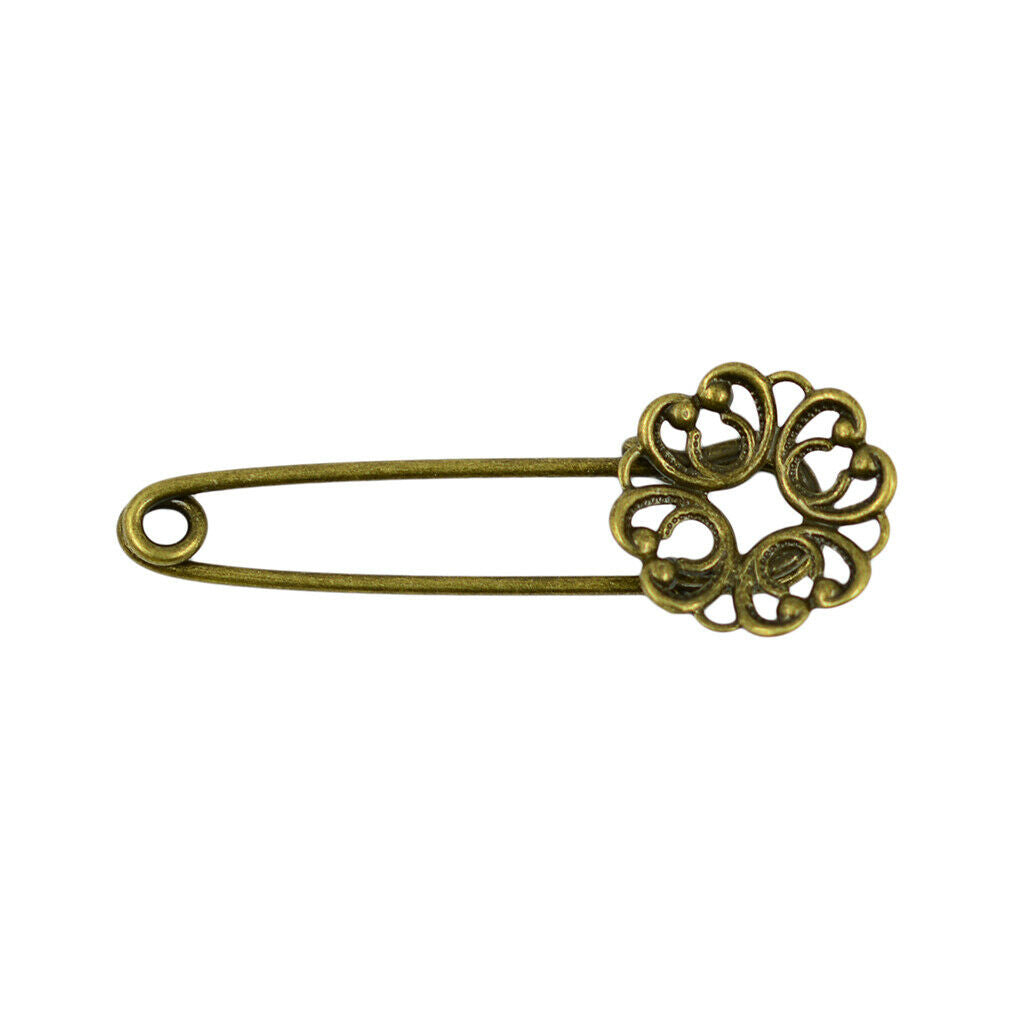 10pcs Blank Filigree Flower Base DIY Hijab Brooches Safety Pins Retro Bronze
