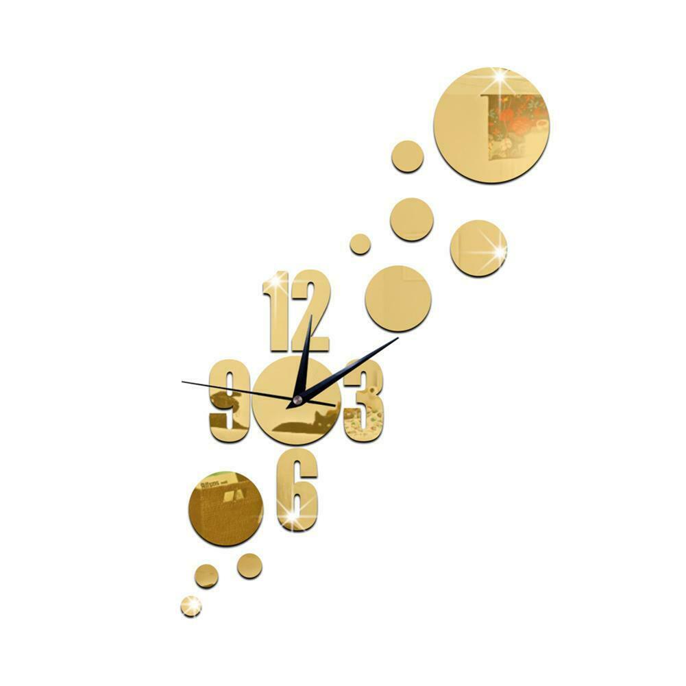 Dot Acrylic Mirror Clock Stickers Waterproof DIY Home Background Wall Decor @
