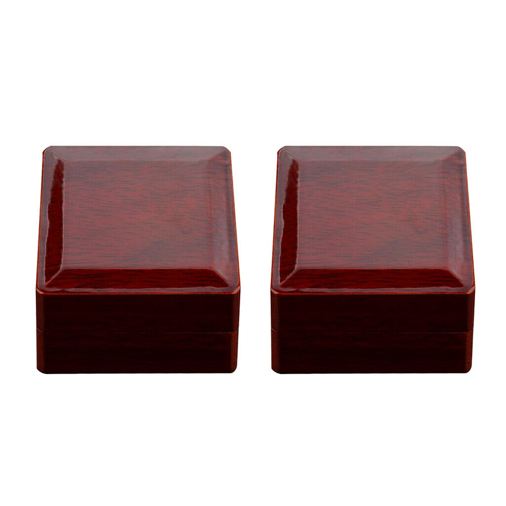 2x Square Wine Red Solid Natrual Wood Display Box Wedding Rings Holder