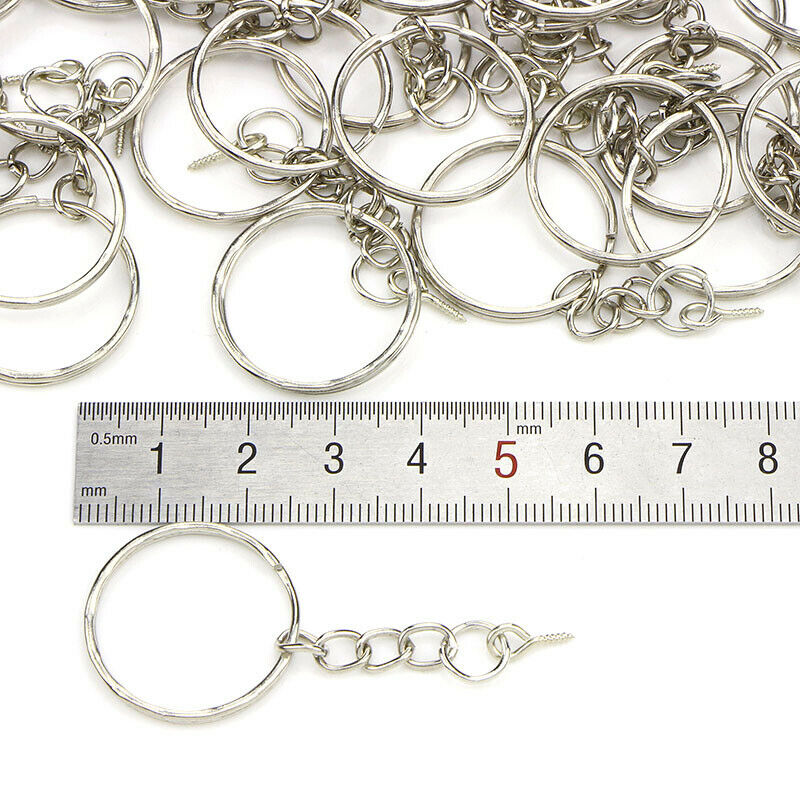 40Pcs Polished Key ring Screw Eye Short Chain Split Ring Connector DIY Je.l8