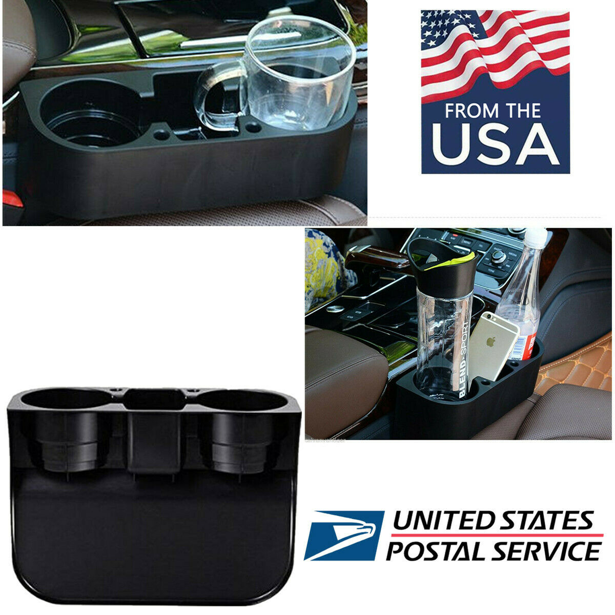 1 Pc Black ABS Plastic Cup Holder Storage Box for Phone /Card/Keys/Ashtray/Pens