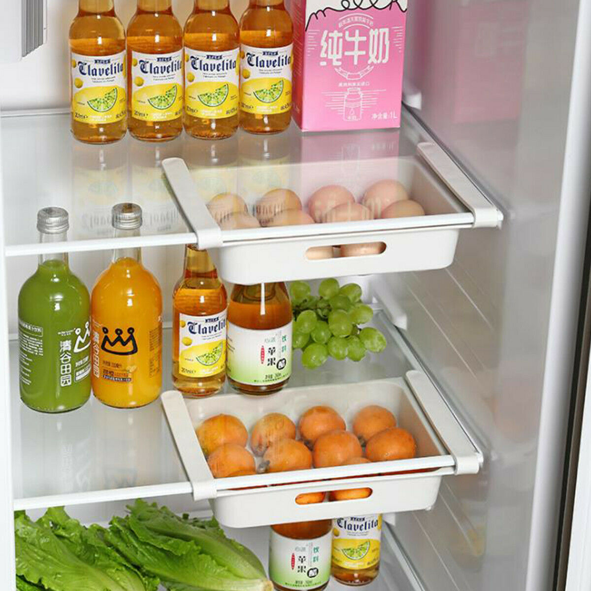 Storage Basket Rack Organizer Space Saver Shelf Fridge Holder Box Can Kitchen