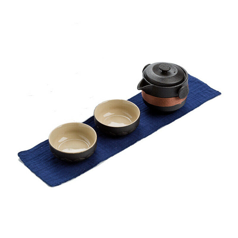 Black Ceramic Teapots With 2 Cups Portable Travel Office Tea set DrinkwaWF