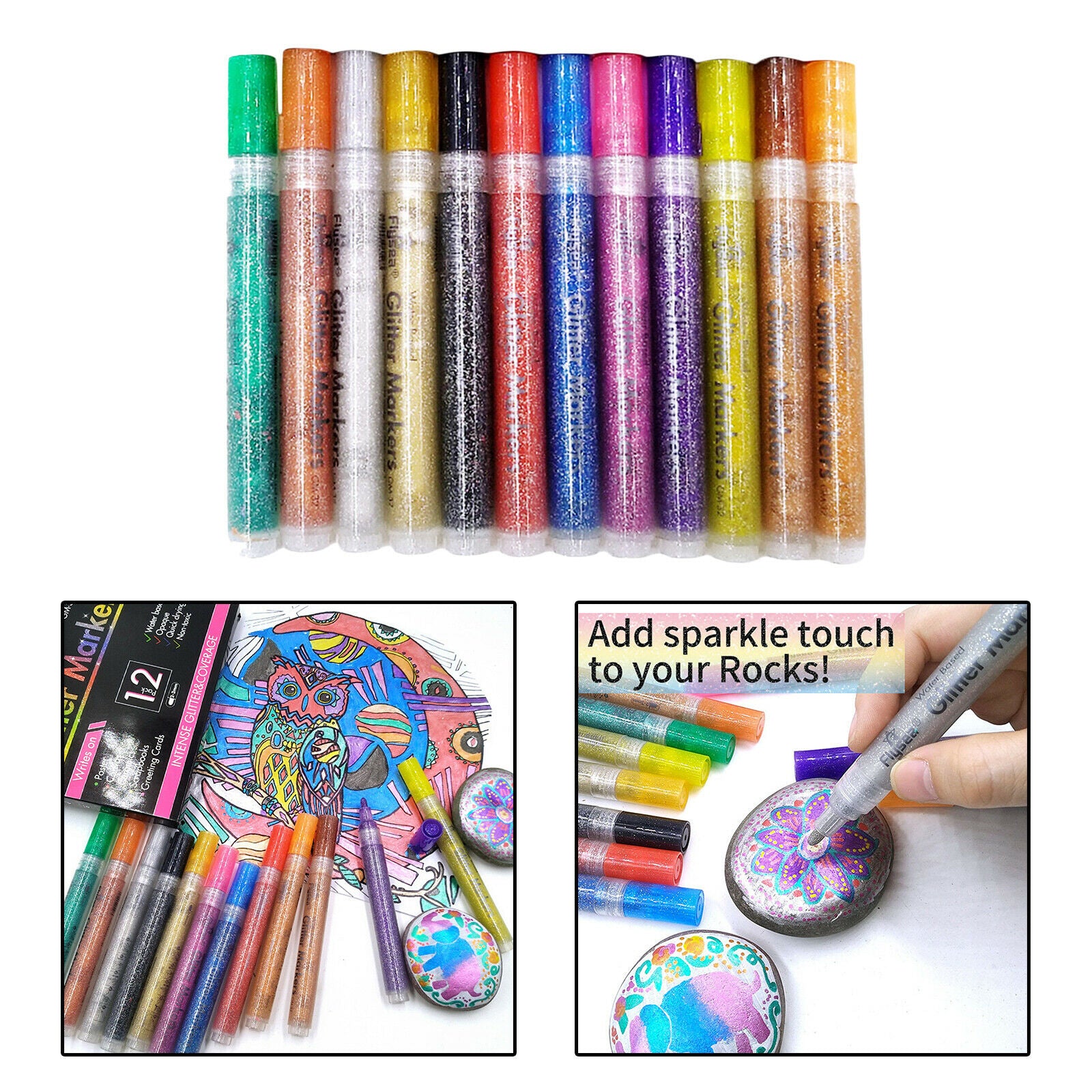 12x Colorful Permanent Metallic Markers Glitter Paint Pens Set for Art Craft