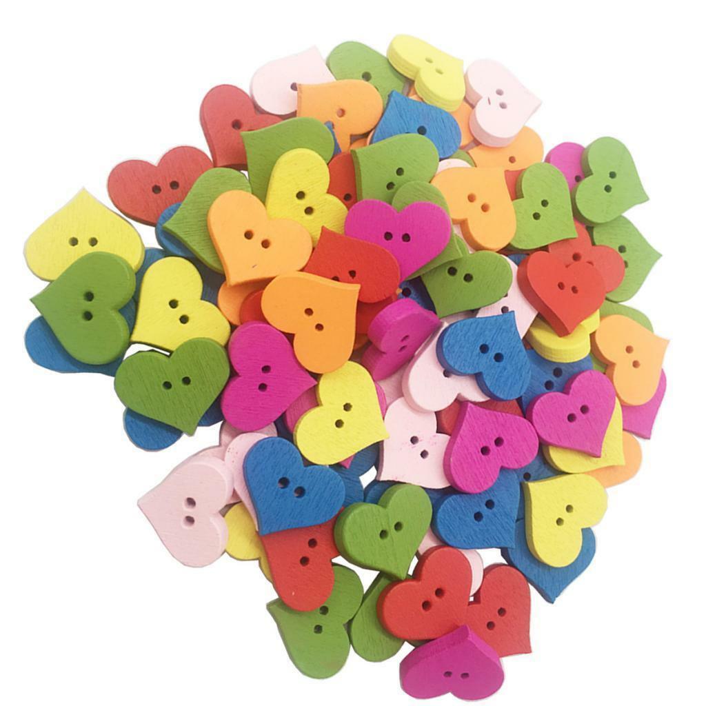 100pcs Colorful Heart Wood Buttons for Kniting Sewing Cardmaking Craft 20mm
