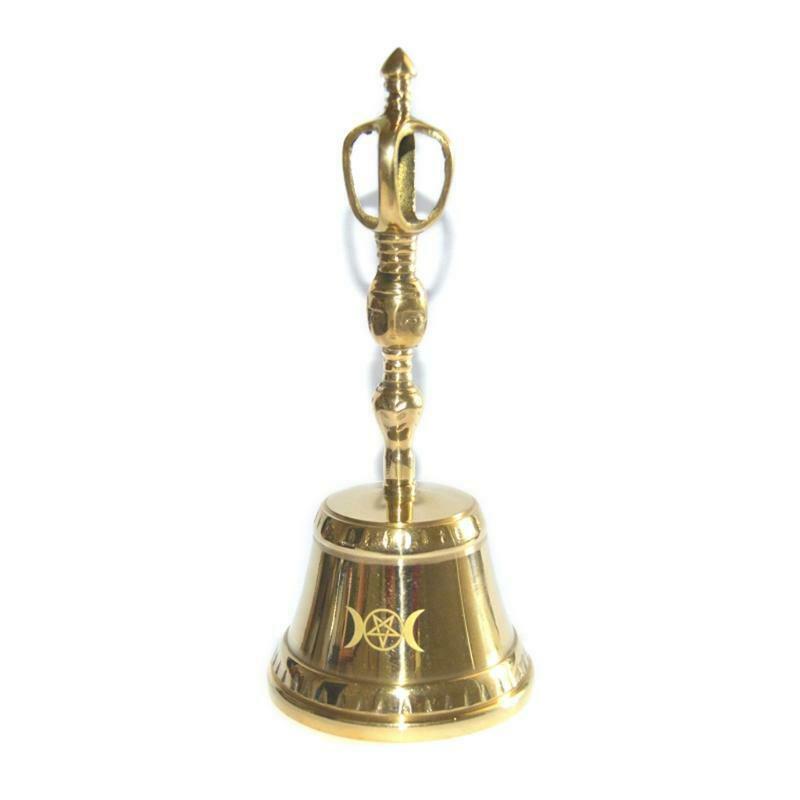 Brass Hand Bell Altar Star Triple Moon Ritual Brass Bells Wiccan Prop Ceremony
