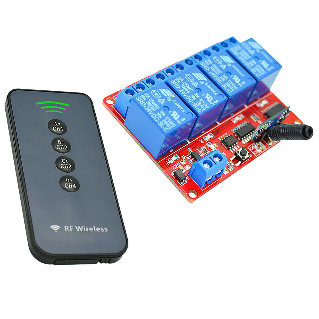 DC24V 4 Channel Relay Wireless RF Remote Control Switch Transmitter w/ Receiver