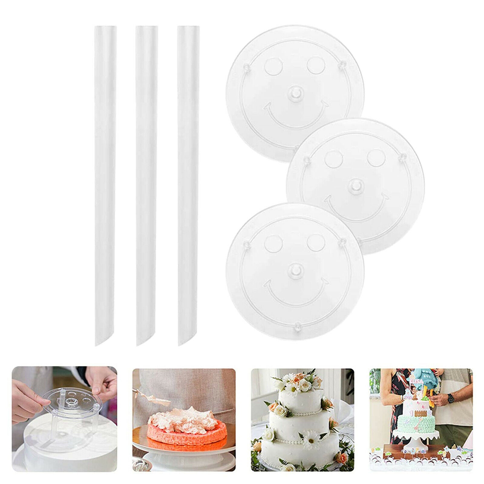 2 Set Multi-Layer Cake Support Set with 4 Board Round White for Tier Cake