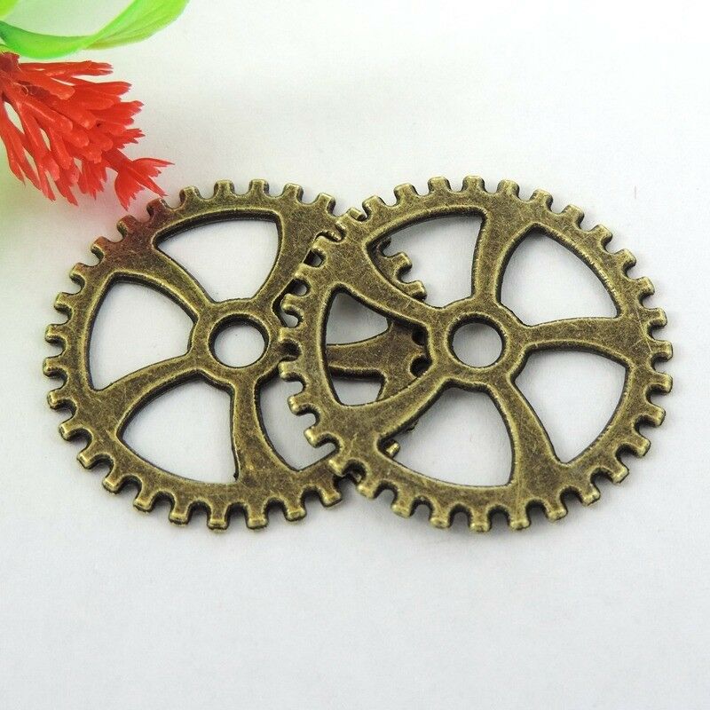12pcs Antiqued Bronze Alloy Steampunk Gear Charm Pendant Jewelry Findings 30x2mm