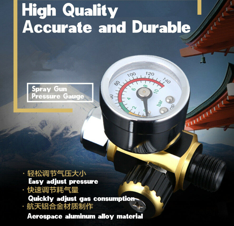 1/4" ADJUSTABLE AIR PRESSURE REGULATOR DIAL GAUGE HVLP SPRAY PAINT GUN AIR TOOLS