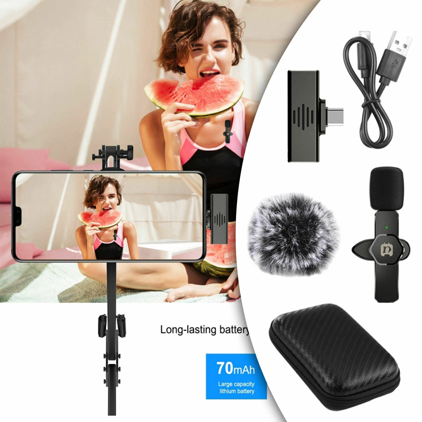 Wireless Lavalier Microphone Clip-On Interface Receiver for Video Camera