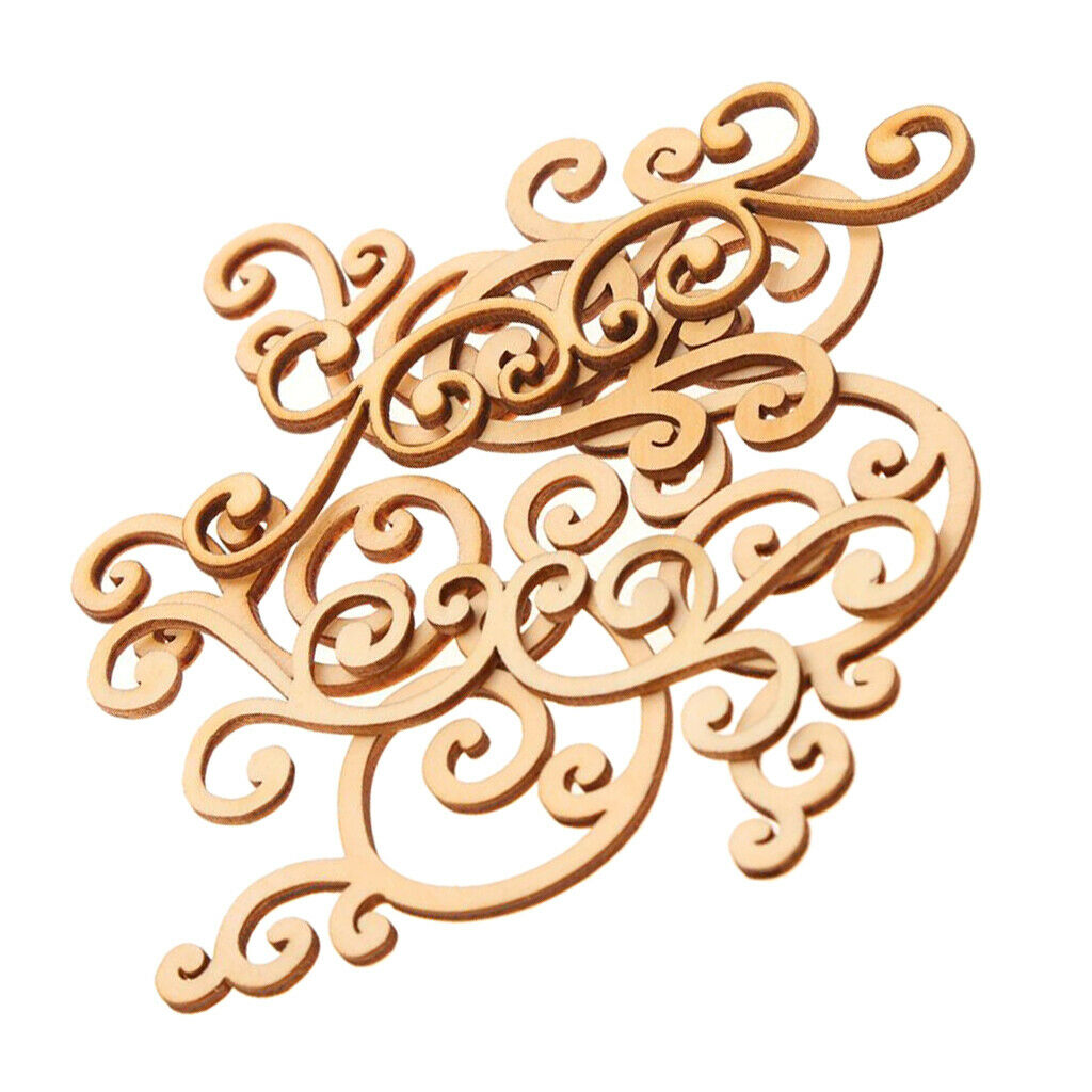 8x Wooden Shape Cutouts Flourishes Crafting Embellishments DIY Decor 9-12cm