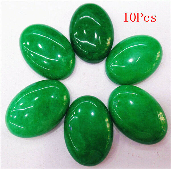 10Pcs 25x18x6mm Green Malay Jade Oval Cab Cabochon DIY Jewelry Making HH7228