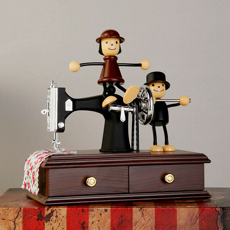 Music Box Mini Retro Sewing Clockwork Music Wood Box Home Decoration Home CrN6X5