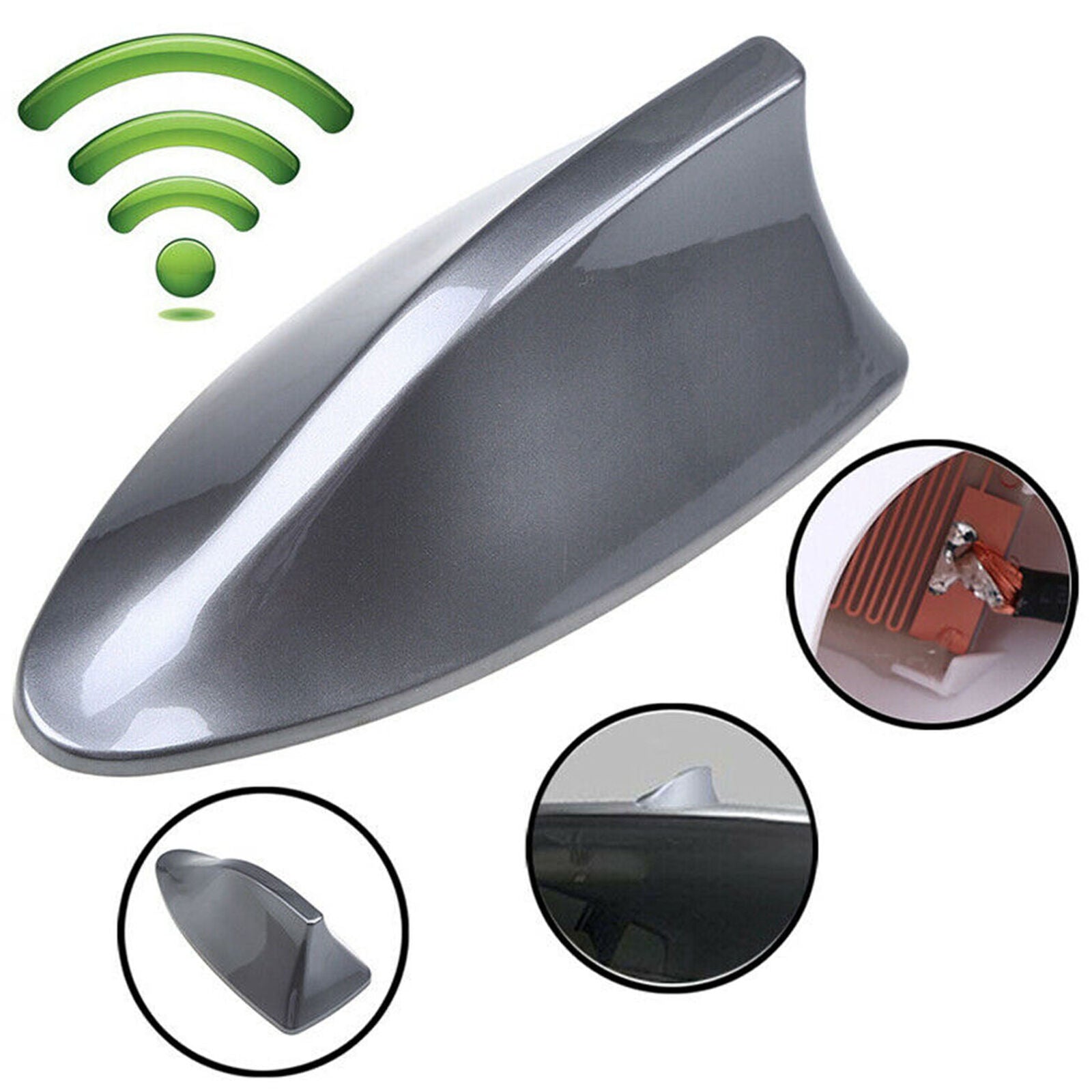 Grey Car Shark Fin Roof Antenna Aerial Mast FM/AM Radio Signal Decor Universal