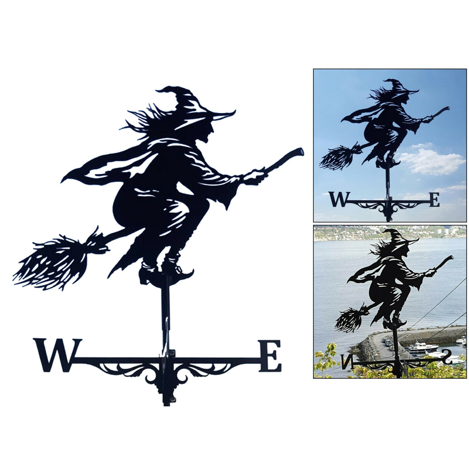 Black Iron Weather Vane Weather Vane Witch Wind Chime Wind Direction for Garden
