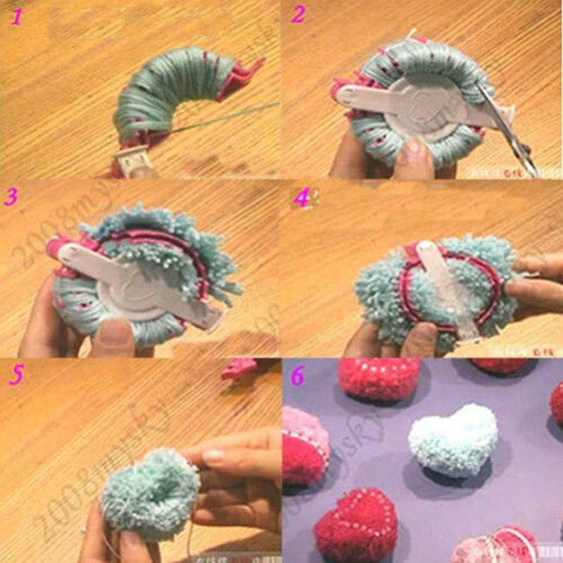 2X Size L+S Heart Shape Pom Pom Maker Baby Fluff Ball Weaver Knitting Craft Tool