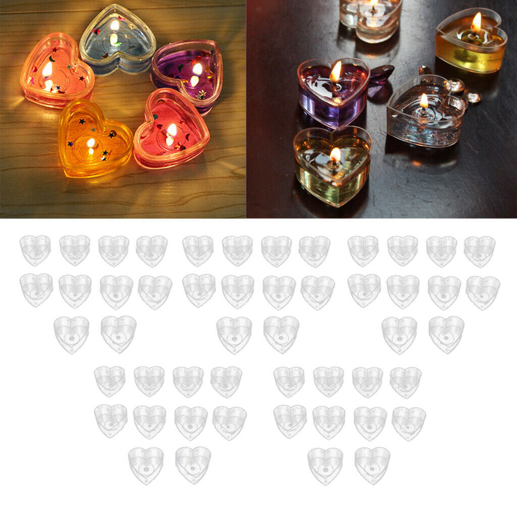 50pcs Clear Plastic Tealight Cups 40x12mm Love Heart DIY Candle Making Molds