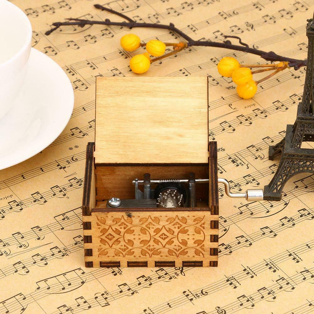 Retro Wooden Hand Cranked Music Box Christmas Gift Party Household Decor @