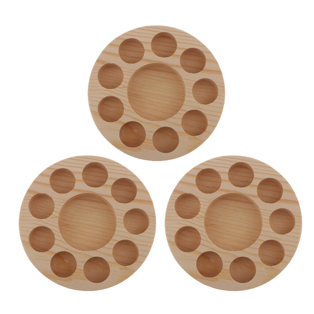 3Pcs Round Natural Wood Rack Organizer Essential Oil Holder Box Display