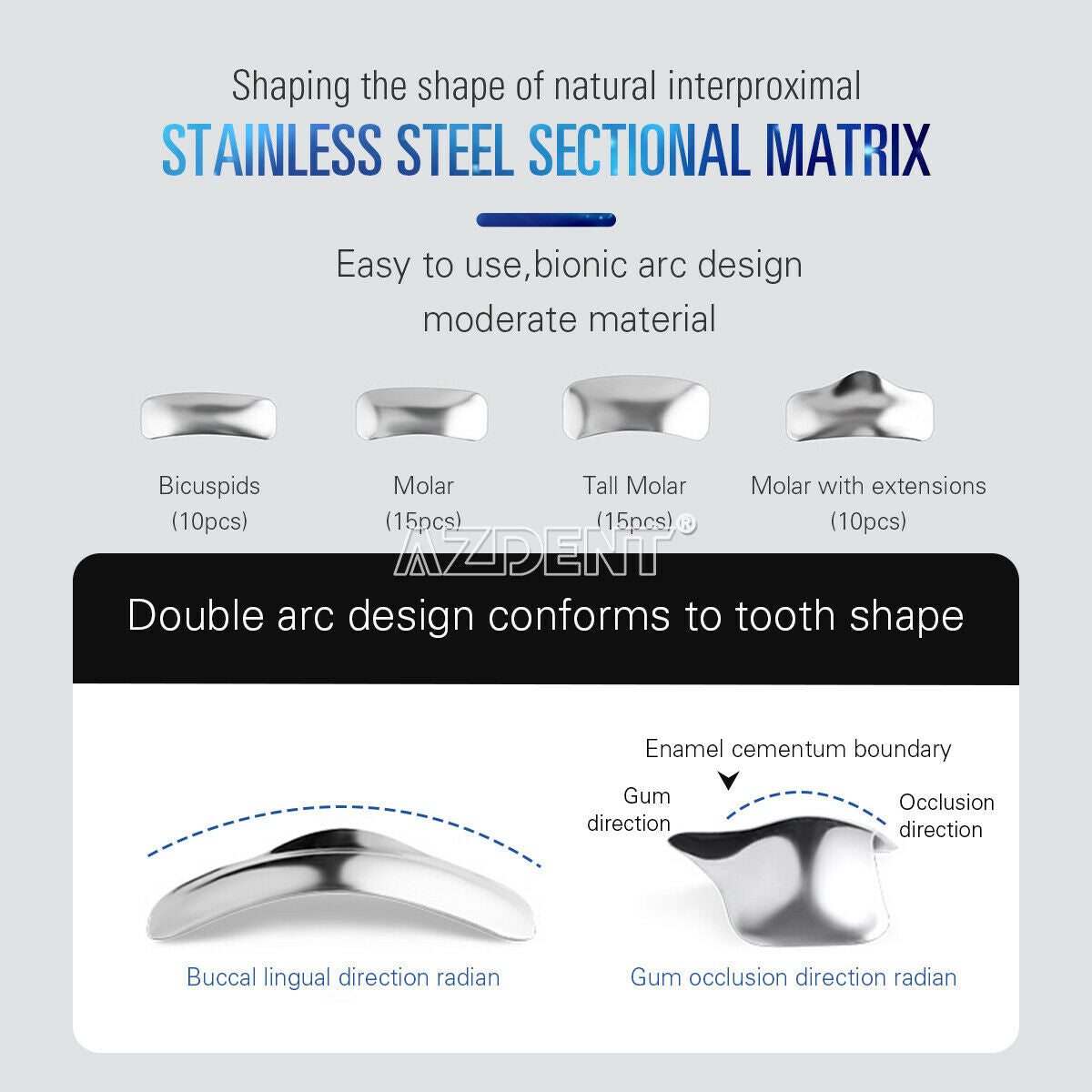 Dental F2 Sectional Contoured Metal Matrices Matrix Refill Bands Ring Forcep Kit