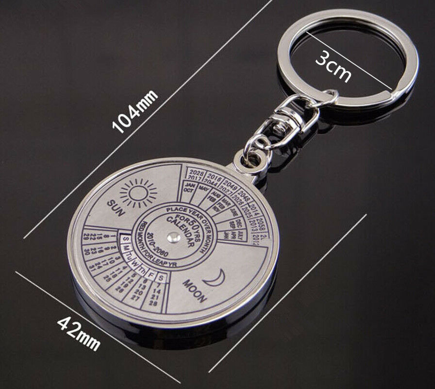 2010-2060 Perpetual Calendar Keyring Keychain Unique 50 Years Metal Key Ring