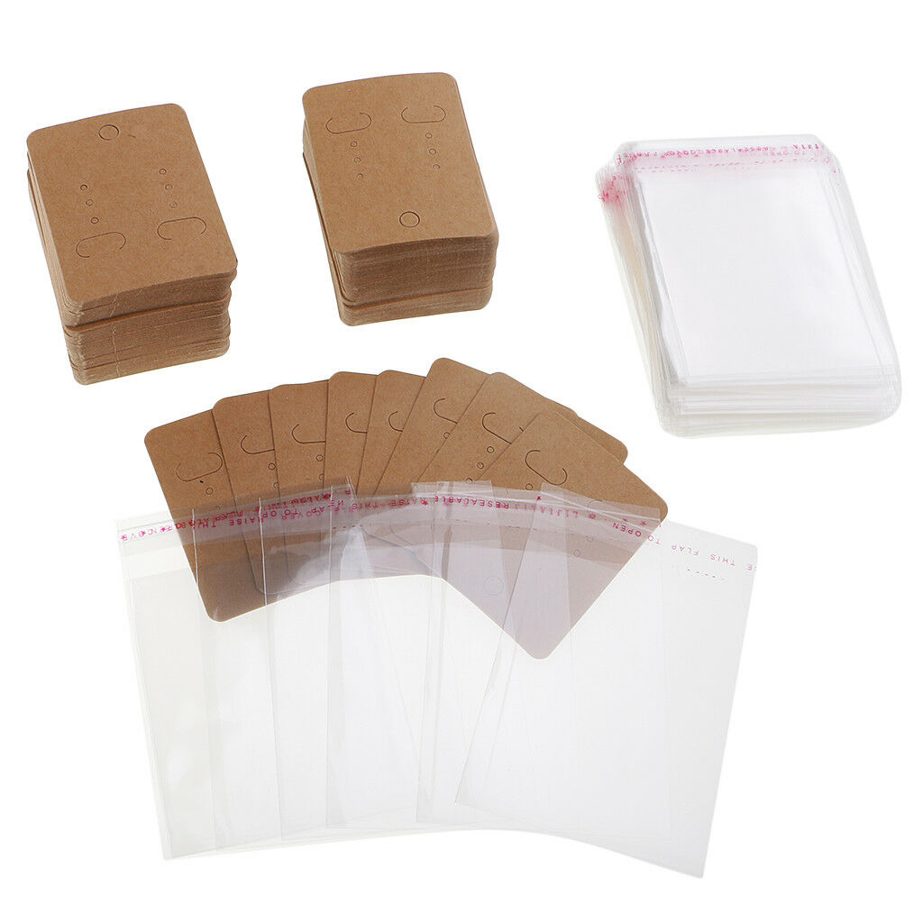 400pcs kraft paper ear hooks earring stud display cards & self adhesive bags