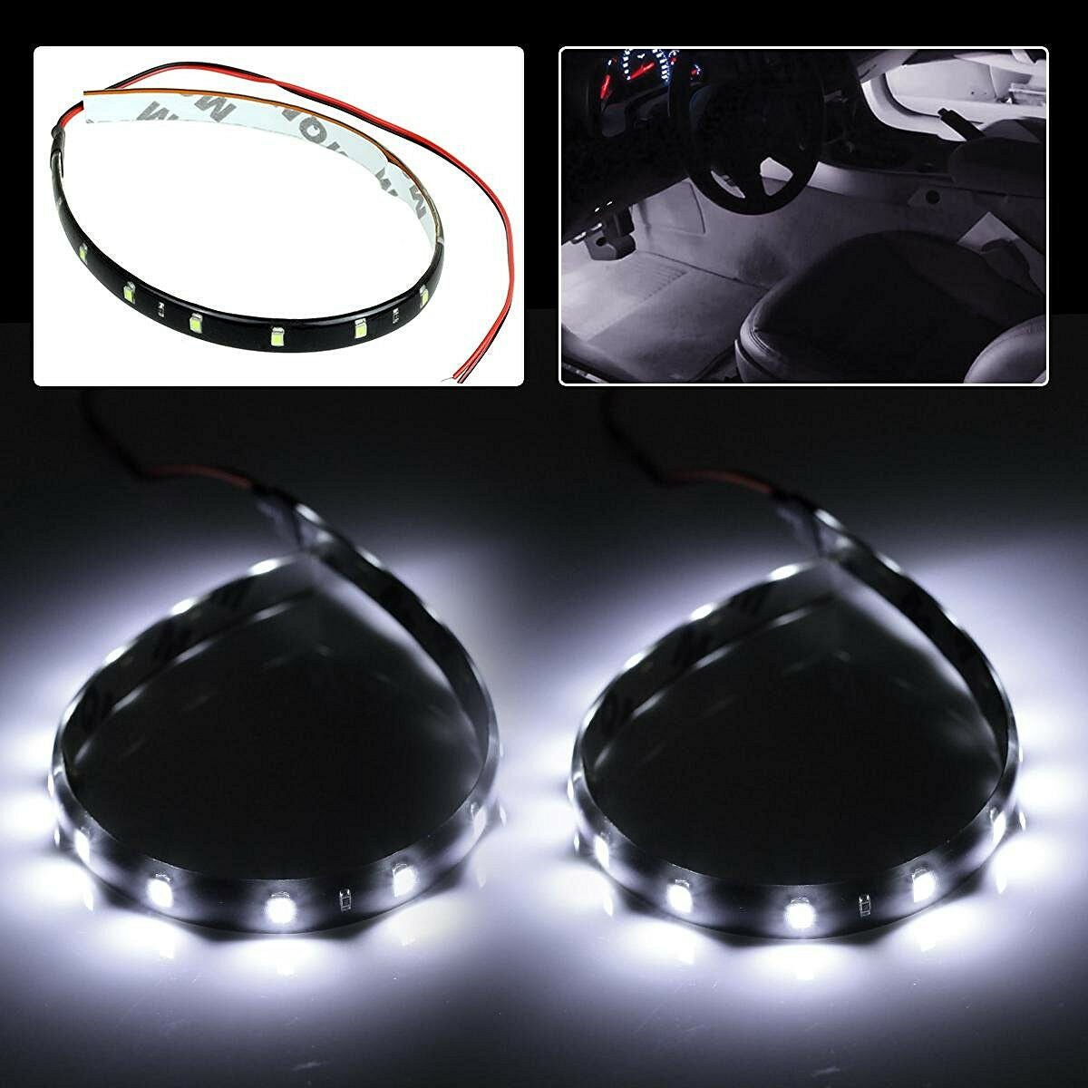 8pc  White Super Bright 15 LED 30CM Autos Grill Flexible Waterproof Light Strips