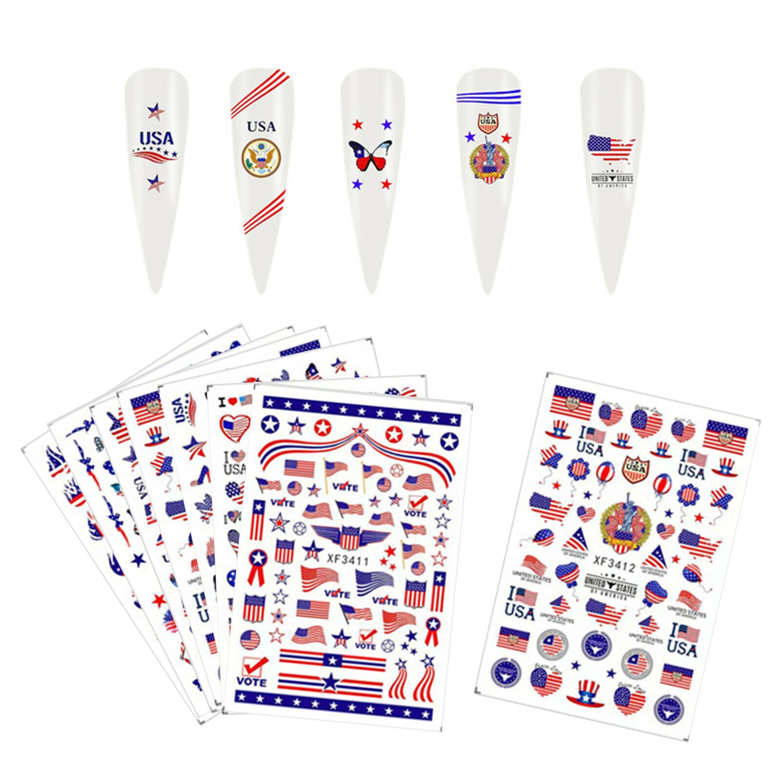 Girls Fingernails American Flag Nail Art Stickers Decals Manicure Supplies