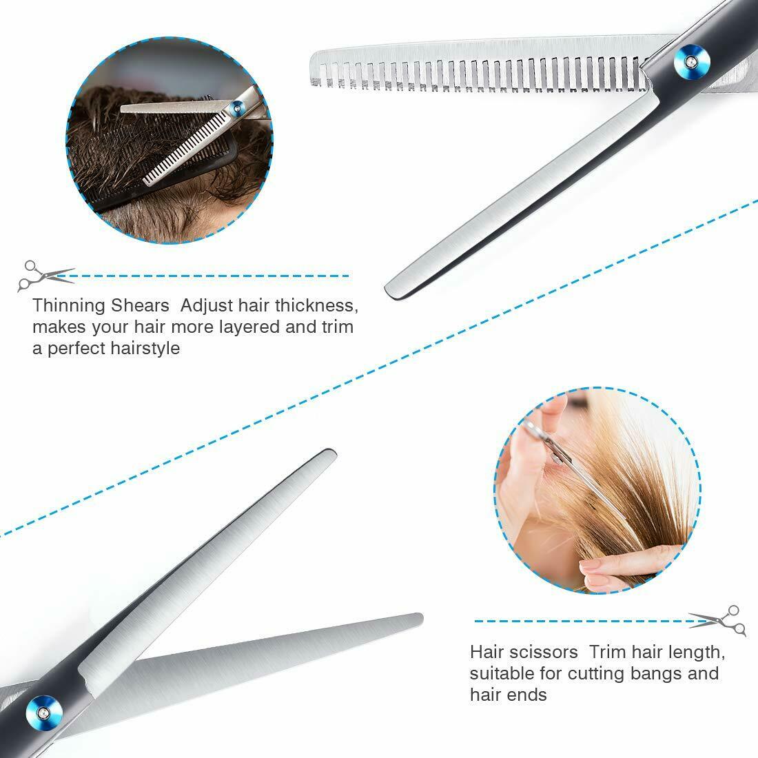15PCS 6.7" Professional Hair  Scissors Thinning Barber Shears Set Kit