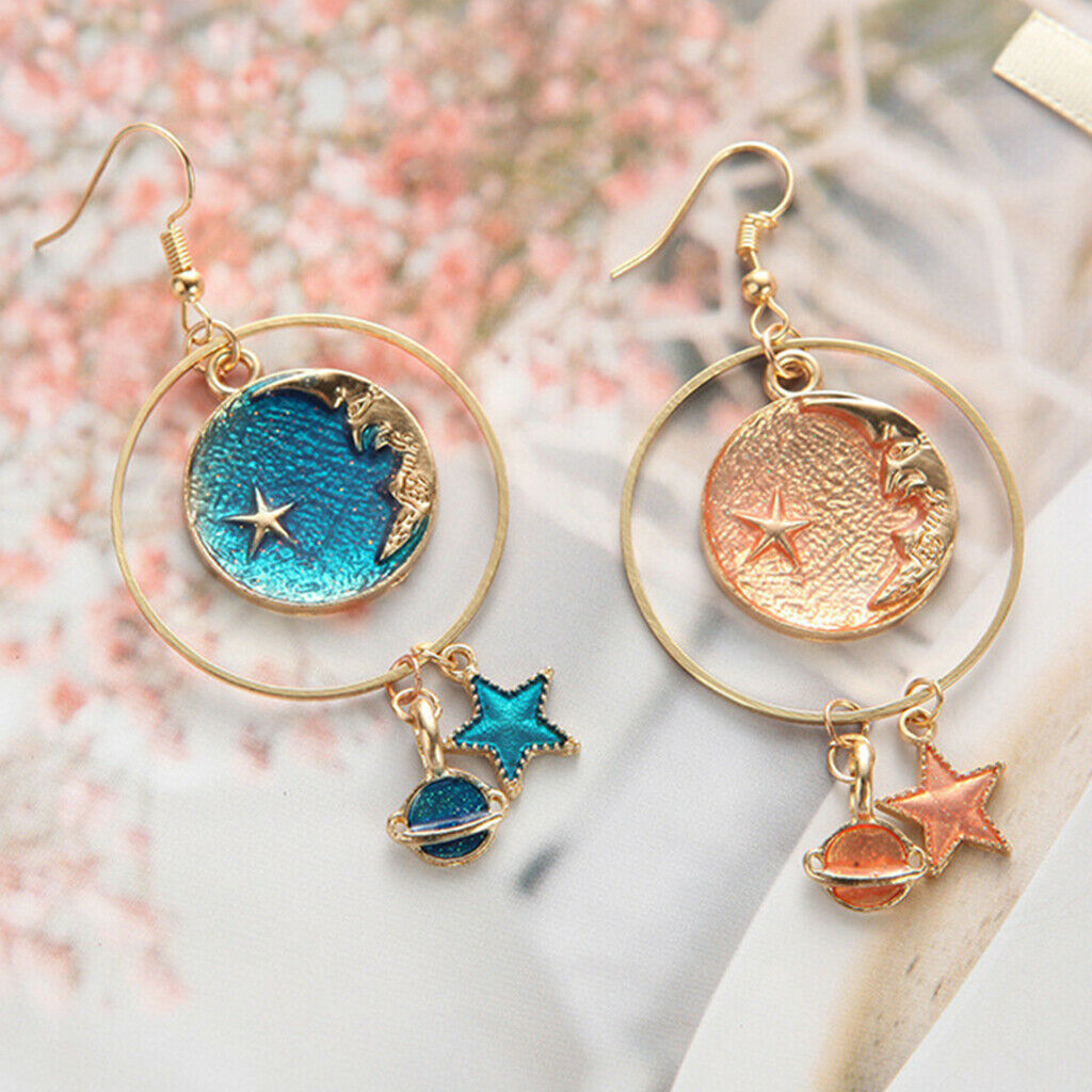 Enamel Cartoon Dangle Earrings Wedding Party Studs Star Moon Women Jewelry