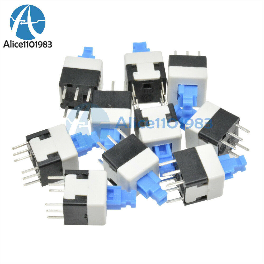 100PCS 8X8mm Cap Self-locking Type Square Blue Button Switch Control 1.5A 25V