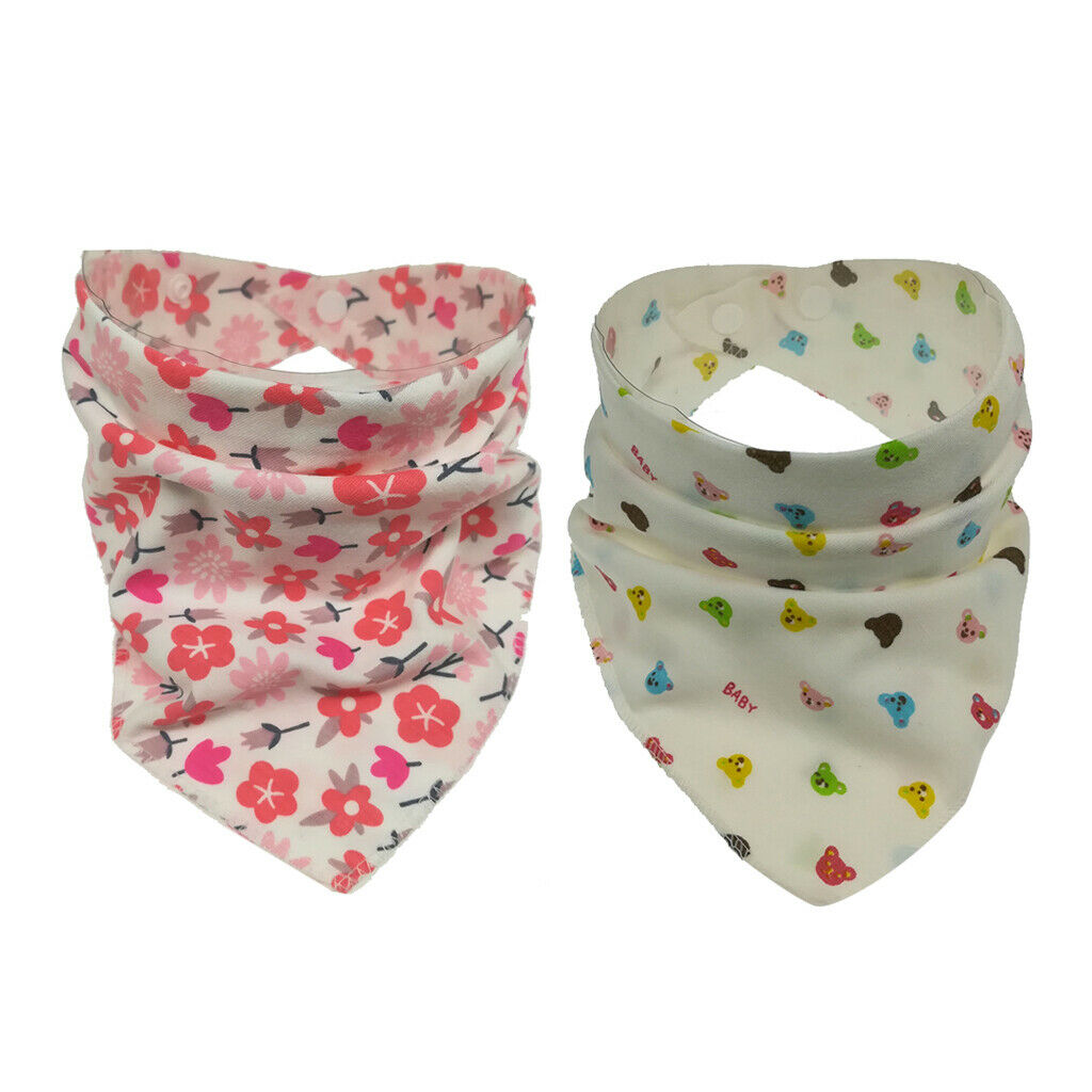 2pcs Breathable Cartoon Triangle Baby Bibs Drool Girls Feeding Accessory
