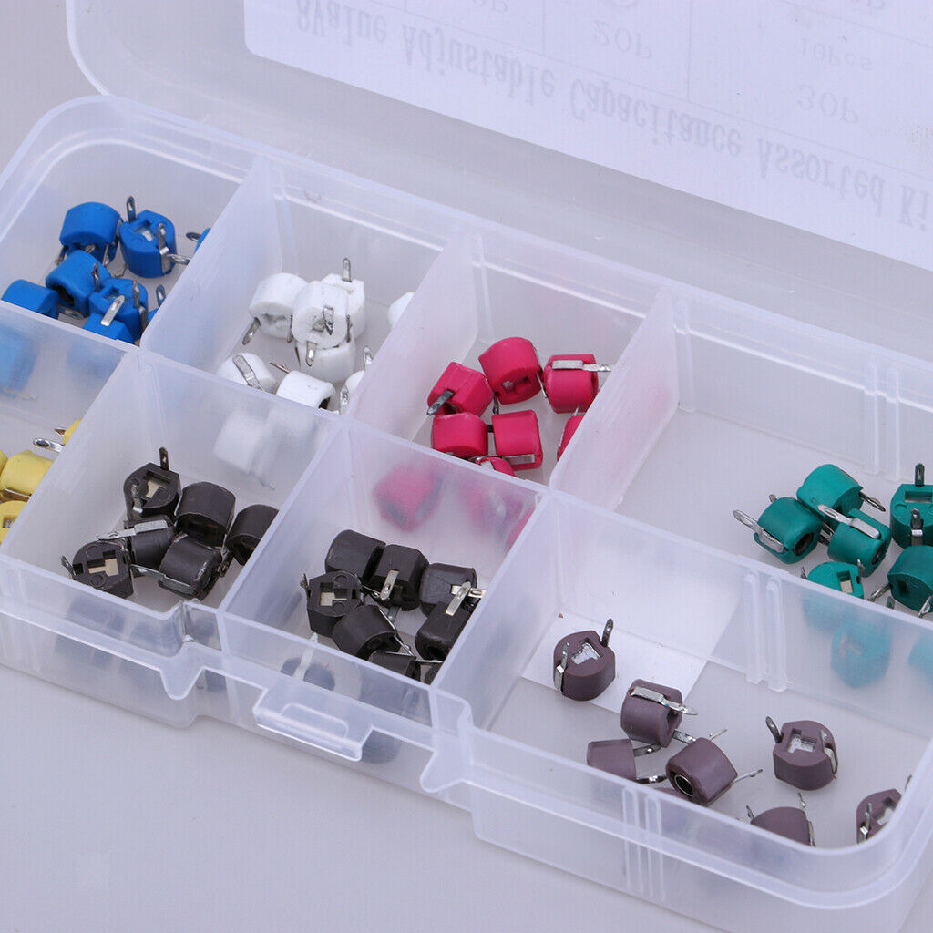 80x Trimm Electrolytic Capacitors Assortment, Range 5P 10P 20P 30P 40P 60P 70P