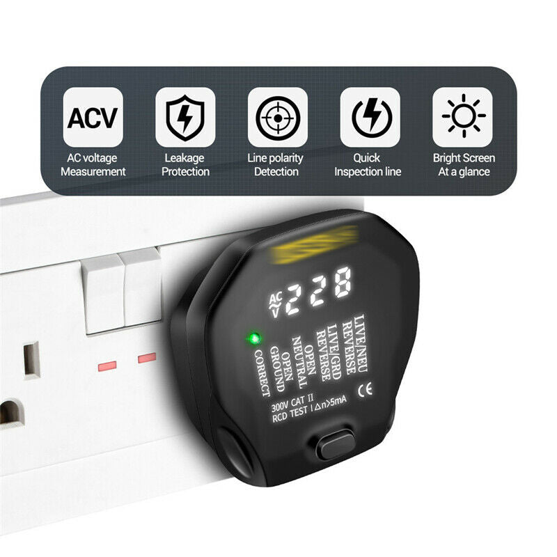 Socket Voltage Tester Electrical Wiring Screen Fault Test for US Plug 90V~250V