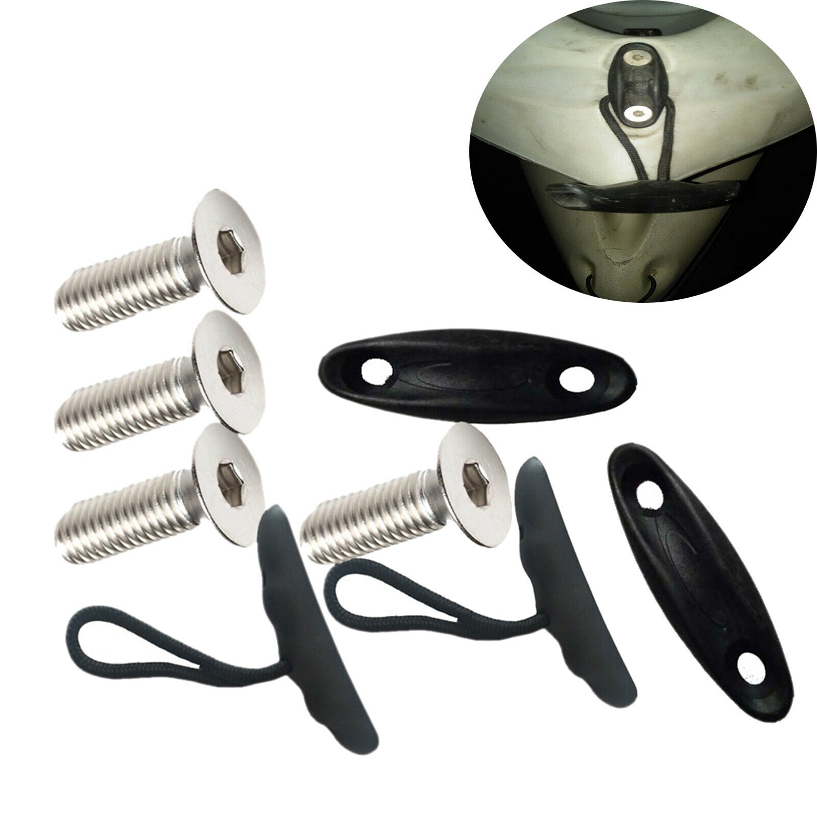 2x Durable Kayak Carry Handle Pulling T-Handle with Cord Handles Pad Eyes
