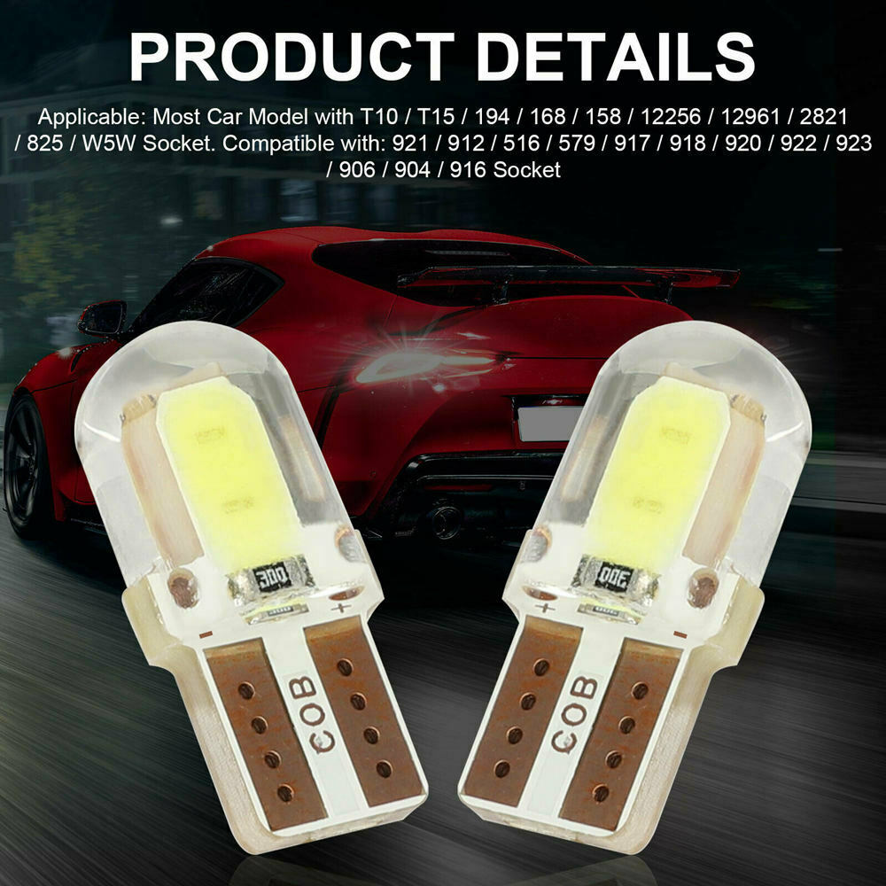 20x Super White T10 194 168 W5W COB LED Dome License Plate Interior Light Blubs