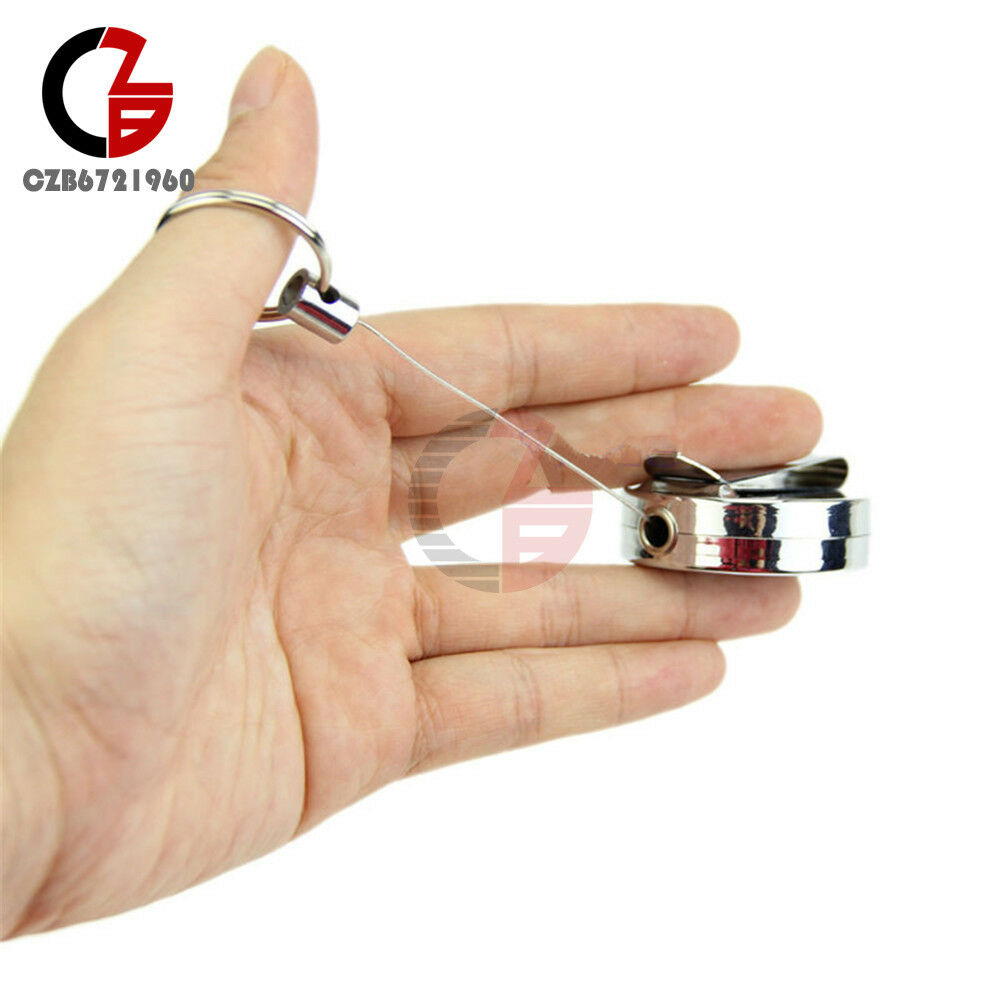 Retractable Metal Card Badge Holder Steel Recoil Ring Pull Belt Clip Key Chain