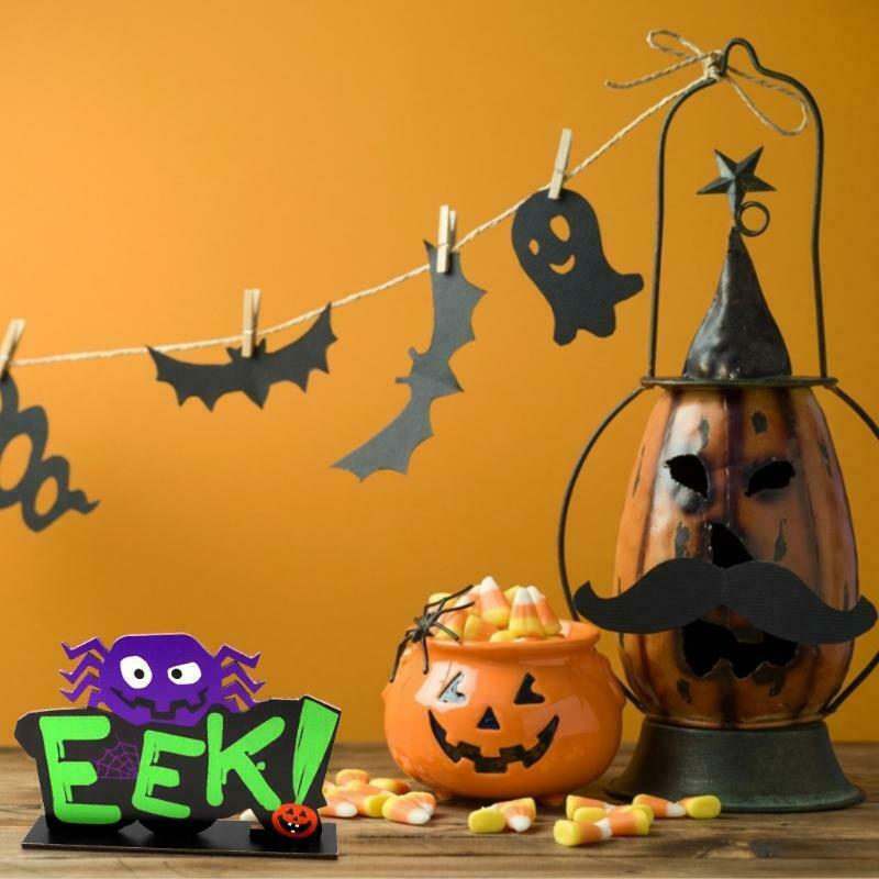 Halloween EEK Spider Wooden Desktop Ornaments Creative Decor for Home Indoor