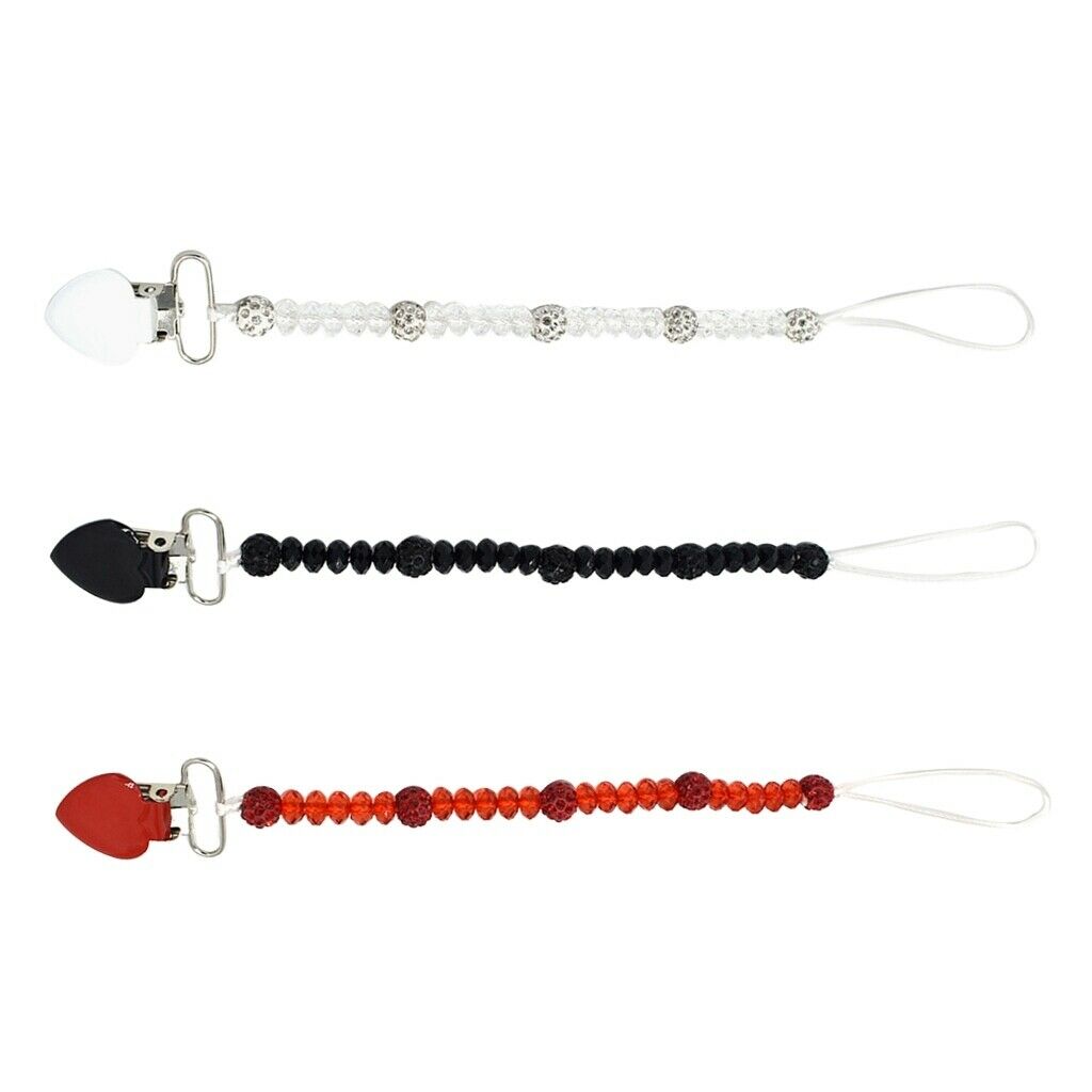 3pcs Baby Pacifier Crystal Pacifier Chain Clip Black White Red